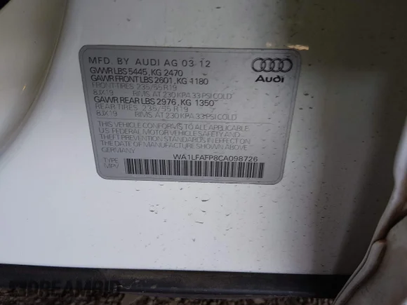 ✅ 2012 Audi Q5 Premium Plus • VIN: WA1LFAFP8CA098726 • Lot: 45165357. Wystawiony na IAAI z przebiegiem 83 484 mil. Bezpłatny archiwum sprzedaży aukcyjnych z USA i szczegółowy raport historii pojazdu na DreamBid. Zdjęcie 9.