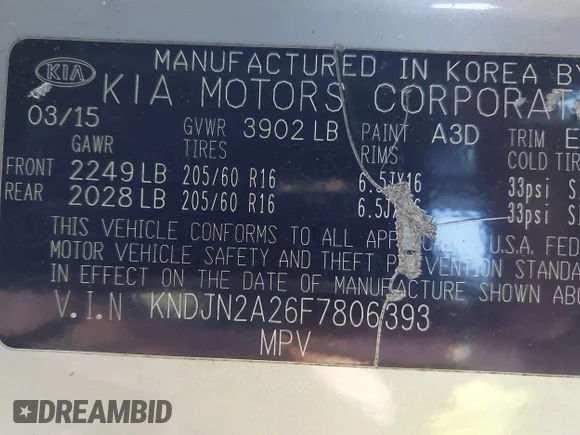 ✅ 2015 Kia Soul • VIN: KNDJN2A26F7806393 • Lot: 44006864. Wystawiony na IAAI z przebiegiem 135 844 mil. Bezpłatny archiwum sprzedaży aukcyjnych z USA i szczegółowy raport historii pojazdu na DreamBid. Zdjęcie 9.