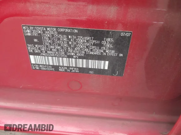 ✅ 2007 Toyota RAV4 • VIN: JTMZD33V875073926 • Лот: 45026004. Опубліковано раніше на IAAI з пробігом 192 281 миль. Безкоштовний доступ до архіву аукціонних продажів зі США та докладний звіт про історію автомобіля на DreamBid. Зображення 9.