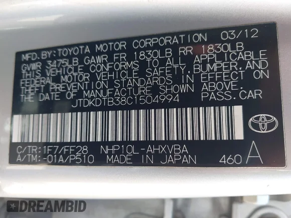 ✅ 2012 Toyota Prius Two • VIN: JTDKDTB38C1504994 • Lot: 45023411. Wystawiony na IAAI z przebiegiem 233 998 mil. Bezpłatny archiwum sprzedaży aukcyjnych z USA i szczegółowy raport historii pojazdu na DreamBid. Zdjęcie 9.