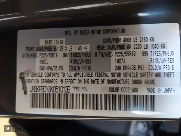 ✅ 2019 Mazda CX-5 Grand Touring Reserve • VIN: JM3KFBDY8K0510139 • Lot: 44271167. Wystawiony na IAAI z przebiegiem 81 000 mil. Bezpłatny archiwum sprzedaży aukcyjnych z USA i szczegółowy raport historii pojazdu na DreamBid. Zdjęcie 9.