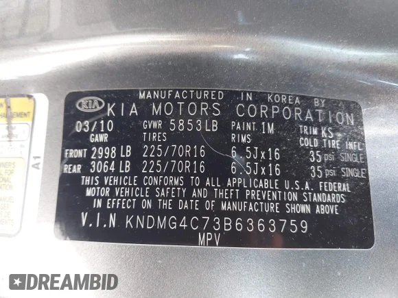 ✅ 2011 Kia Sedona LX • VIN: KNDMG4C73B6363759 • Lot: 42412737. Wystawiony na IAAI z przebiegiem 190 050 mil. Bezpłatny archiwum sprzedaży aukcyjnych z USA i szczegółowy raport historii pojazdu na DreamBid. Zdjęcie 9.