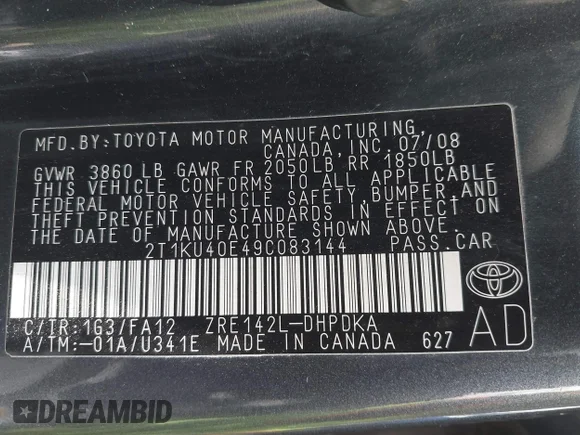 ✅ 2009 Toyota Matrix • VIN: 2T1KU40E49C083144 • Лот: 45160977. Опубліковано раніше на IAAI з пробігом 151 951 миль. Безкоштовний доступ до архіву аукціонних продажів зі США та докладний звіт про історію автомобіля на DreamBid. Зображення 9.