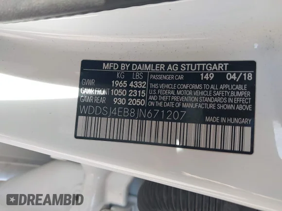 ✅ 2018 Mercedes-Benz CLA 250 • VIN: WDDSJ4EB8JN671207 • Lot: 43811242. Wystawiony na IAAI z przebiegiem 62 458 mil. Bezpłatny archiwum sprzedaży aukcyjnych z USA i szczegółowy raport historii pojazdu na DreamBid. Zdjęcie 9.