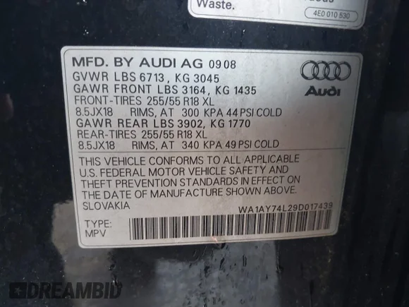 ✅ 2009 Audi Q7 • VIN: WA1AY74L29D017439 • Лот: 45084130. Опубликован ранее на IAAI с пробегом 112 731 миль. Бесплатный доступ к архиву аукционных продаж из США и подробный отчёт об истории автомобиля на DreamBid. Изображение 9.