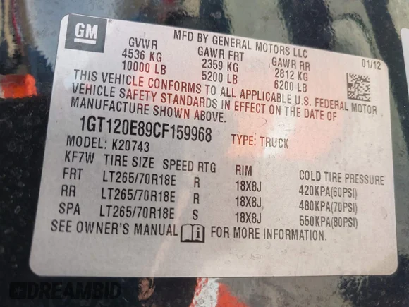 ✅ 2012 GMC Sierra 2500HD Denali • VIN: 1GT120E89CF159968 • Lot: 41806724. Wystawiony na IAAI z przebiegiem 215 651 mil. Bezpłatny archiwum sprzedaży aukcyjnych z USA i szczegółowy raport historii pojazdu na DreamBid. Zdjęcie 9.