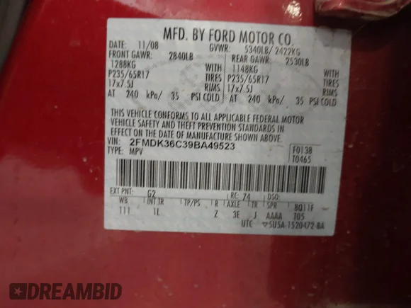 ✅ 2009 Ford Edge SE • VIN: 2FMDK36C39BA49523 • Лот: 44630095. Опубліковано раніше на IAAI з пробігом 174 802 миль. Безкоштовний доступ до архіву аукціонних продажів зі США та докладний звіт про історію автомобіля на DreamBid. Зображення 9.