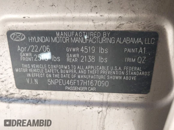 ✅ 2007 Hyundai Sonata SE • VIN: 5NPEU46F17H167090 • Lot: 44550841. Wystawiony na IAAI z przebiegiem 179 770 mil. Bezpłatny archiwum sprzedaży aukcyjnych z USA i szczegółowy raport historii pojazdu na DreamBid. Zdjęcie 9.