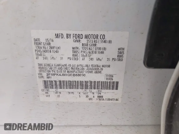 ✅ 2016 Ford Edge SEL • VIN: 2FMPK4J9XGBB88690 • Лот: 45393655. Опубликован ранее на IAAI с пробегом 199 507 миль. Бесплатный доступ к архиву аукционных продаж из США и подробный отчёт об истории автомобиля на DreamBid. Изображение 9.