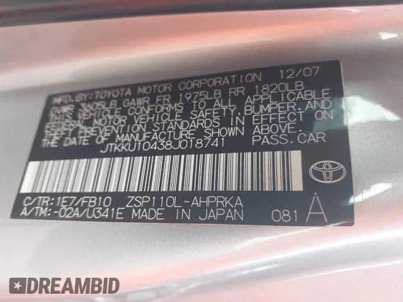 ✅ 2008 Scion xD • VIN: JTKKU10438J018741 • Lot: 42463972. Wystawiony na IAAI z przebiegiem 163 676 mil. Bezpłatny archiwum sprzedaży aukcyjnych z USA i szczegółowy raport historii pojazdu na DreamBid. Zdjęcie 9.