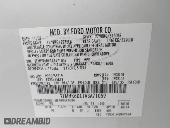 ✅ 2010 Ford Flex Limited • VIN: 2FMHK6DC1ABA71059 • Lot: 44355985. Wystawiony na IAAI z przebiegiem 178 960 mil. Bezpłatny archiwum sprzedaży aukcyjnych z USA i szczegółowy raport historii pojazdu na DreamBid. Zdjęcie 9.