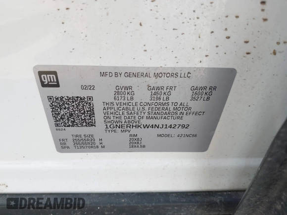✅ 2022 Chevrolet Traverse LT • VIN: 1GNERHKW4NJ142792 • Lot: 42368038. Wystawiony na IAAI z przebiegiem 38 203 mil. Bezpłatny archiwum sprzedaży aukcyjnych z USA i szczegółowy raport historii pojazdu na DreamBid. Zdjęcie 9.