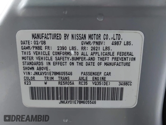 ✅ 2008 Infiniti M • VIN: JNKAY01E78M605546 • Lot: 44823554. Wystawiony na IAAI z przebiegiem 185 112 mil. Bezpłatny archiwum sprzedaży aukcyjnych z USA i szczegółowy raport historii pojazdu na DreamBid. Zdjęcie 9.