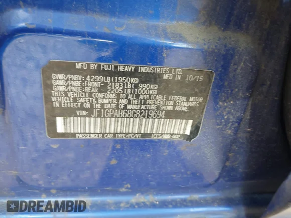 ✅ 2016 Subaru Impreza Premium • VIN: JF1GPAB68G8219694 • Лот: 45591670. Опубліковано раніше на IAAI з пробігом 170 456 миль. Безкоштовний доступ до архіву аукціонних продажів зі США та докладний звіт про історію автомобіля на DreamBid. Зображення 9.