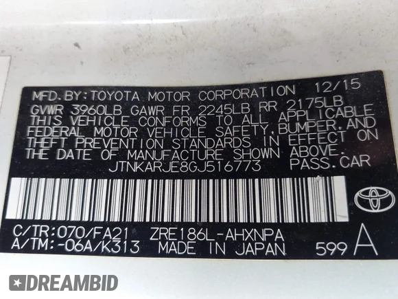 ✅ 2016 Scion iM • VIN: JTNKARJE8GJ516773 • Lot: 42922810. Wystawiony na IAAI z przebiegiem 121 318 mil. Bezpłatny archiwum sprzedaży aukcyjnych z USA i szczegółowy raport historii pojazdu na DreamBid. Zdjęcie 9.