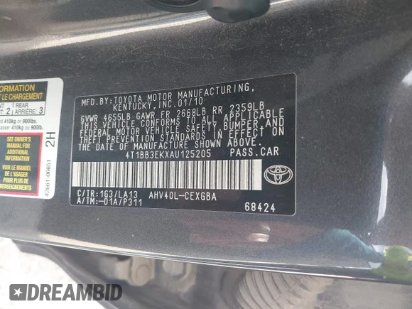✅ 2010 Toyota Camry • VIN: 4T1BB3EKXAU125205 • Lot: 44220174. Wystawiony na IAAI z przebiegiem 249 756 mil. Bezpłatny archiwum sprzedaży aukcyjnych z USA i szczegółowy raport historii pojazdu na DreamBid. Zdjęcie 9.