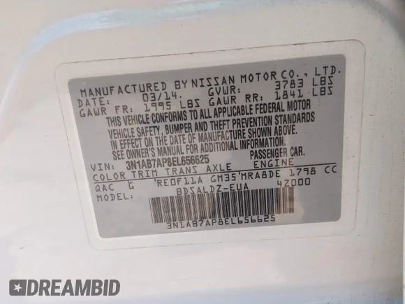 ✅ 2014 Nissan Sentra SV • VIN: 3N1AB7AP8EL656625 • Lot: 45307646. Listed on IAAI with 109,747 mi. Free auction sales archive from the USA and detailed vehicle history report at DreamBid. Image 9.
