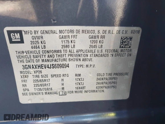 ✅ 2018 Chevrolet Equinox LS • VIN: 3GNAXHEV4JS609094 • Lot: 44035860. Wystawiony na IAAI z przebiegiem 98 773 mil. Bezpłatny archiwum sprzedaży aukcyjnych z USA i szczegółowy raport historii pojazdu na DreamBid. Zdjęcie 9.