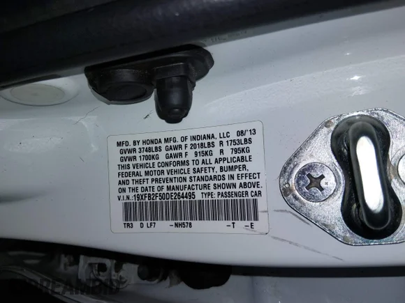 ✅ 2013 Honda Civic LX • VIN: 19XFB2F50DE264495 • Lot: 44351188. Wystawiony na IAAI z przebiegiem 113 469 mil. Bezpłatny archiwum sprzedaży aukcyjnych z USA i szczegółowy raport historii pojazdu na DreamBid. Zdjęcie 9.