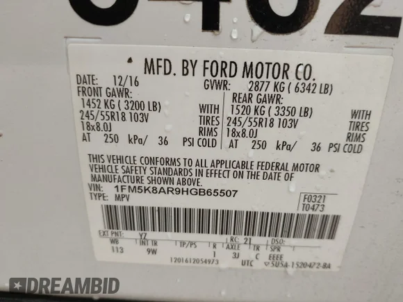 ✅ 2017 Ford Police Interceptor Utility • VIN: 1FM5K8AR9HGB65507 • Лот: 42935799. Опубликован ранее на IAAI с пробегом 109 388 миль. Бесплатный доступ к архиву аукционных продаж из США и подробный отчёт об истории автомобиля на DreamBid. Изображение 9.