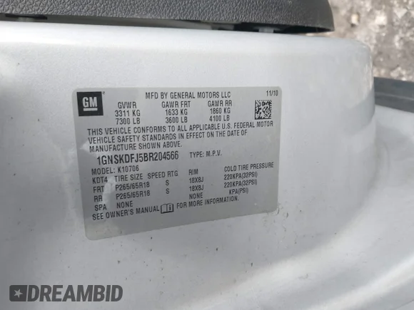 ✅ 2011 Chevrolet Tahoe • VIN: 1GNSKDFJ5BR204566 • Лот: 44143568. Опубликован ранее на IAAI с пробегом 117 650 миль. Бесплатный доступ к архиву аукционных продаж из США и подробный отчёт об истории автомобиля на DreamBid. Изображение 9.