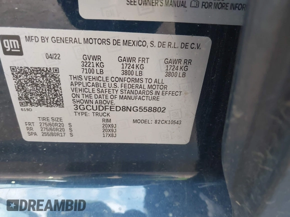 ✅ 2022 Chevrolet Silverado 1500 LT Trail Boss • VIN: 3GCUDFED8NG558802 • Lot: 44667425. Wystawiony na IAAI z przebiegiem 83 239 mil. Bezpłatny archiwum sprzedaży aukcyjnych z USA i szczegółowy raport historii pojazdu na DreamBid. Zdjęcie 9.