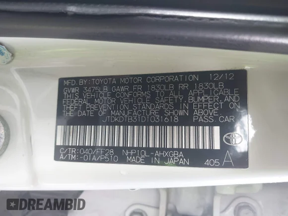 ✅ 2013 Toyota Prius Three • VIN: JTDKDTB31D1031618 • Lot: 44436984. Wystawiony na IAAI z przebiegiem 322 694 mil. Bezpłatny archiwum sprzedaży aukcyjnych z USA i szczegółowy raport historii pojazdu na DreamBid. Zdjęcie 9.