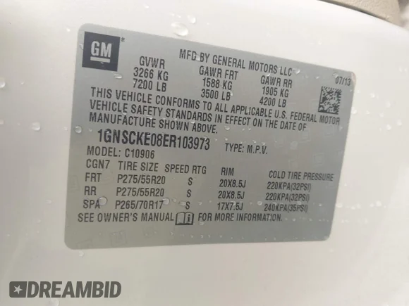 ✅ 2014 Chevrolet Suburban LTZ • VIN: 1GNSCKE08ER103973 • Лот: 43293596. Опубліковано раніше на IAAI з пробігом 222 770 миль. Безкоштовний доступ до архіву аукціонних продажів зі США та докладний звіт про історію автомобіля на DreamBid. Зображення 9.