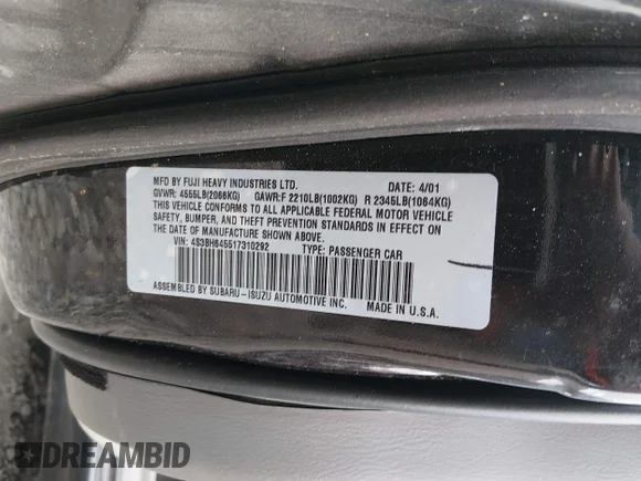 ✅ 2001 Subaru Legacy GT • VIN: 4S3BH645517310292 • Лот: 44474024. Опубликован ранее на IAAI с пробегом 201 016 миль. Бесплатный доступ к архиву аукционных продаж из США и подробный отчёт об истории автомобиля на DreamBid. Изображение 9.