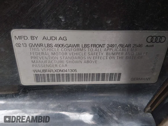 ✅ 2013 Audi A4 Premium • VIN: WAUBFAFLXDN041305 • Лот: 44738450. Опубликован ранее на IAAI с пробегом 175 480 миль. Бесплатный доступ к архиву аукционных продаж из США и подробный отчёт об истории автомобиля на DreamBid. Изображение 9.