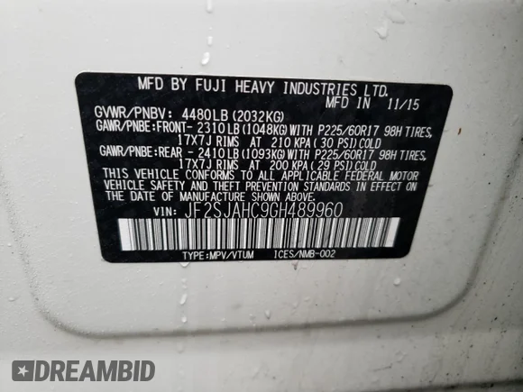 ✅ 2016 Subaru Forester Limited • VIN: JF2SJAHC9GH489960 • Лот: 70375102. Опубликован ранее на Copart с пробегом 115 247 миль. Бесплатный доступ к архиву аукционных продаж из США и подробный отчёт об истории автомобиля на DreamBid. Изображение 12.