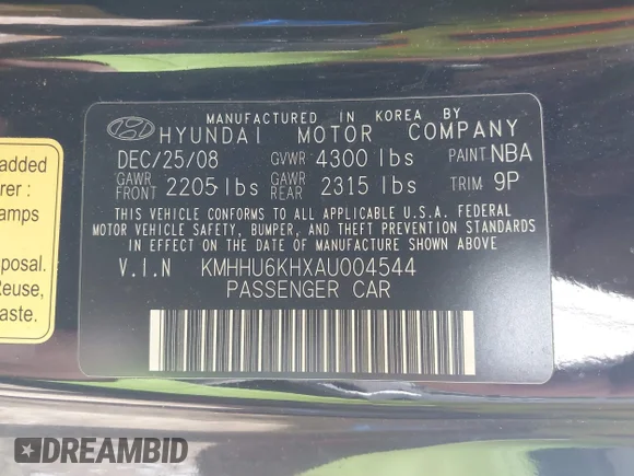 ✅ 2010 Hyundai Genesis Coupe Track • VIN: KMHHU6KHXAU004544 • Lot: 41882264. Wystawiony na IAAI z przebiegiem 147 420 mil. Bezpłatny archiwum sprzedaży aukcyjnych z USA i szczegółowy raport historii pojazdu na DreamBid. Zdjęcie 9.