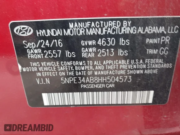 ✅ 2017 Hyundai Sonata Sport • VIN: 5NPE34AB8HH504573 • Lot: 42364414. Wystawiony na IAAI z przebiegiem 98 880 mil. Bezpłatny archiwum sprzedaży aukcyjnych z USA i szczegółowy raport historii pojazdu na DreamBid. Zdjęcie 9.