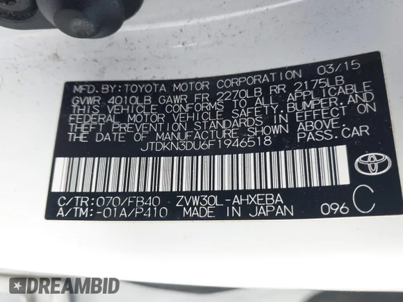 ✅ 2015 Toyota Prius Three • VIN: JTDKN3DU6F1946518 • Lot: 43944390. Wystawiony na IAAI z przebiegiem Nie podano. Bezpłatny archiwum sprzedaży aukcyjnych z USA i szczegółowy raport historii pojazdu na DreamBid. Zdjęcie 9.