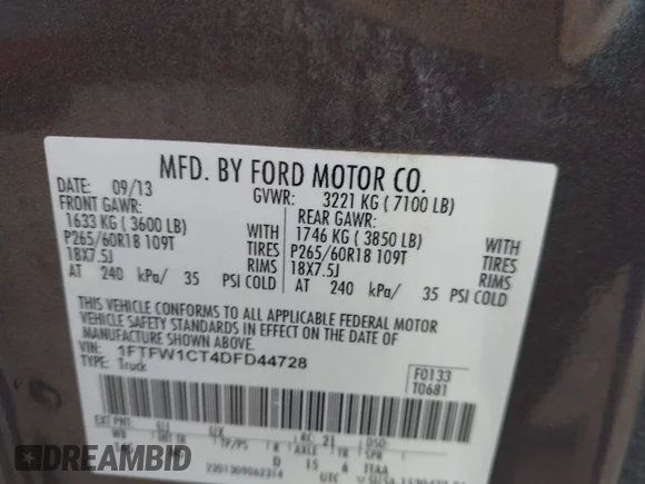 ✅ 2013 Ford F-150 XLT • VIN: 1FTFW1CT4DFD44728 • Лот: 44413037. Опубліковано раніше на IAAI з пробігом 185 479 миль. Безкоштовний доступ до архіву аукціонних продажів зі США та докладний звіт про історію автомобіля на DreamBid. Зображення 9.