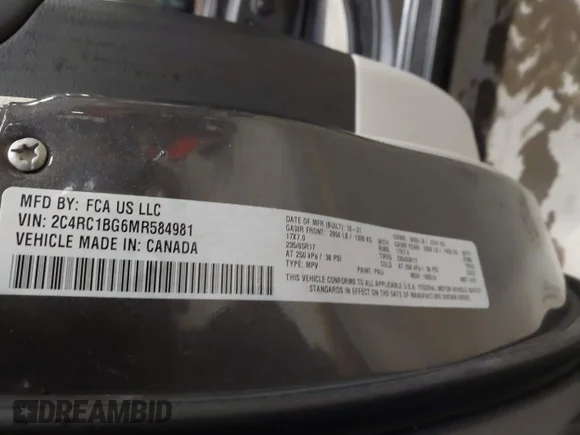 ✅ 2021 Chrysler Pacifica Touring L • VIN: 2C4RC1BG6MR584981 • Lot: 44384841. Listed on IAAI with 138,383 mi. Free auction sales archive from the USA and detailed vehicle history report at DreamBid. Image 9.