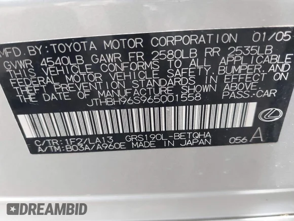 ✅ 2006 Lexus GS 300 • VIN: JTHBH96S965001558 • Лот: 42787181. Опубліковано раніше на IAAI з пробігом 219 174 миль. Безкоштовний доступ до архіву аукціонних продажів зі США та докладний звіт про історію автомобіля на DreamBid. Зображення 9.