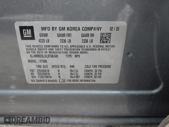 ✅ 2020 Buick Encore GX Select • VIN: KL4MMDSLXLB106348 • Лот: 42161000. Опубліковано раніше на IAAI з пробігом 69 214 миль. Безкоштовний доступ до архіву аукціонних продажів зі США та докладний звіт про історію автомобіля на DreamBid. Зображення 9.