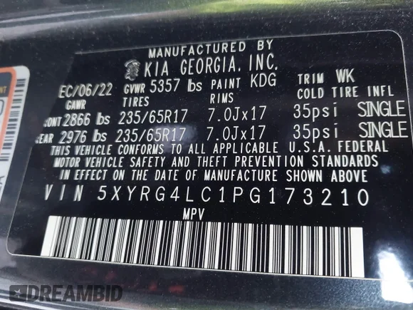 ✅ 2023 Kia Sorento LX • VIN: 5XYRG4LC1PG173210 • Lot: 43595100. Wystawiony na IAAI z przebiegiem 66 410 mil. Bezpłatny archiwum sprzedaży aukcyjnych z USA i szczegółowy raport historii pojazdu na DreamBid. Zdjęcie 9.