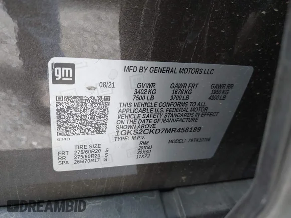 ✅ 2021 GMC Yukon AT4 • VIN: 1GKS2CKD7MR458189 • Lot: 41893918. Wystawiony na IAAI z przebiegiem 47 730 mil. Bezpłatny archiwum sprzedaży aukcyjnych z USA i szczegółowy raport historii pojazdu na DreamBid. Zdjęcie 9.