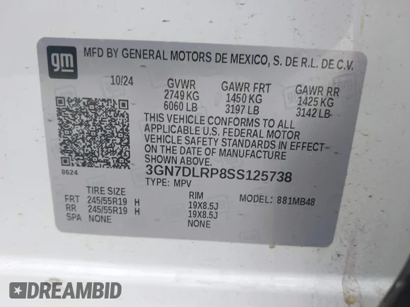✅ 2025 Chevrolet Equinox EV LT • VIN: 3GN7DLRP8SS125738 • Lot: 43488090. Wystawiony na IAAI z przebiegiem 8 566 mil. Bezpłatny archiwum sprzedaży aukcyjnych z USA i szczegółowy raport historii pojazdu na DreamBid. Zdjęcie 9.