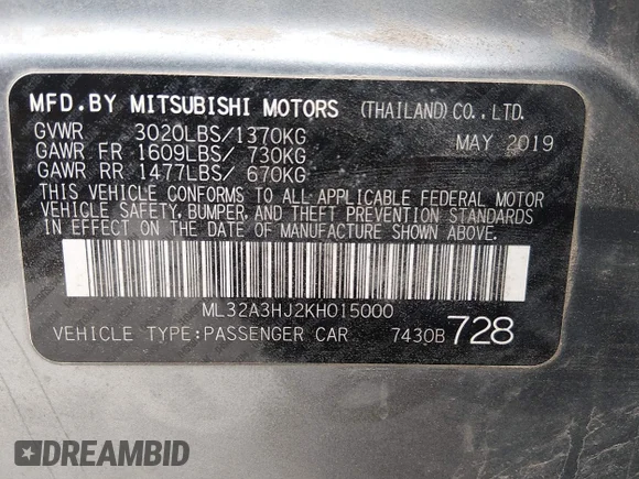 ✅ 2019 Mitsubishi Mirage ES • VIN: ML32A3HJ2KH015000 • Лот: 45133716. Опубліковано раніше на IAAI з пробігом 98 976 миль. Безкоштовний доступ до архіву аукціонних продажів зі США та докладний звіт про історію автомобіля на DreamBid. Зображення 9.