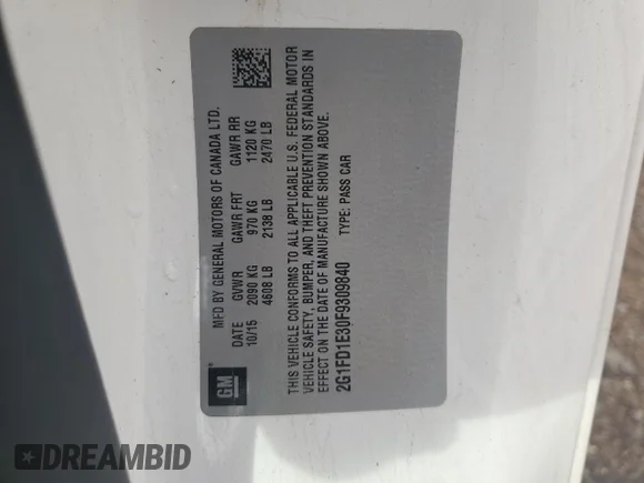 ✅ 2015 Chevrolet Camaro LT • VIN: 2G1FD1E30F9309840 • Лот: 78277374. Опубліковано раніше на Copart з пробігом 83 489 миль. Безкоштовний доступ до архіву аукціонних продажів зі США та докладний звіт про історію автомобіля на DreamBid. Зображення 12.