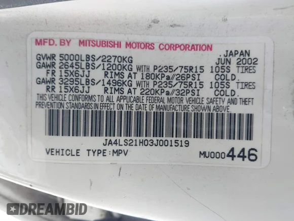 ✅ 2003 Mitsubishi Montero Sport ES • VIN: JA4LS21H03J001519 • Lot: 41375342. Wystawiony na IAAI z przebiegiem 225 148 mil. Bezpłatny archiwum sprzedaży aukcyjnych z USA i szczegółowy raport historii pojazdu na DreamBid. Zdjęcie 9.