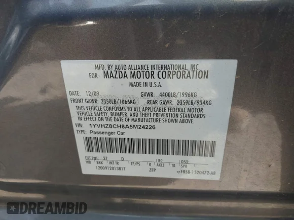 ✅ 2010 Mazda 6 i Grand Touring • VIN: 1YVHZ8CH8A5M24226 • Lot: 41650189. Wystawiony na IAAI z przebiegiem 248 218 mil. Bezpłatny archiwum sprzedaży aukcyjnych z USA i szczegółowy raport historii pojazdu na DreamBid. Zdjęcie 9.