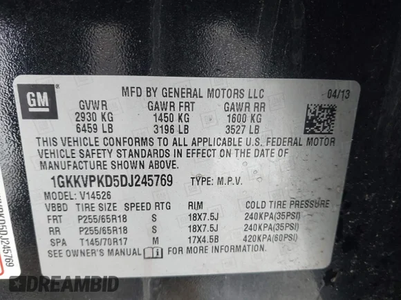 ✅ 2013 GMC Acadia SLE • VIN: 1GKKVPKD5DJ245769 • Lot: 44052299. Wystawiony na IAAI z przebiegiem 162 127 mil. Bezpłatny archiwum sprzedaży aukcyjnych z USA i szczegółowy raport historii pojazdu na DreamBid. Zdjęcie 9.