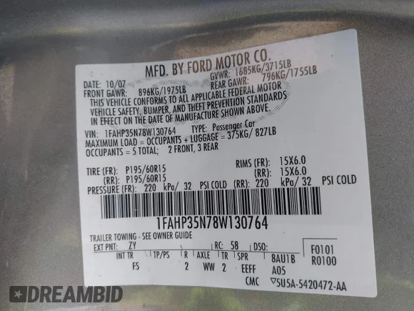 ✅ 2008 Ford Focus SE • VIN: 1FAHP35N78W130764 • Lot: 45264523. Wystawiony na IAAI z przebiegiem 109 593 mil. Bezpłatny archiwum sprzedaży aukcyjnych z USA i szczegółowy raport historii pojazdu na DreamBid. Zdjęcie 9.