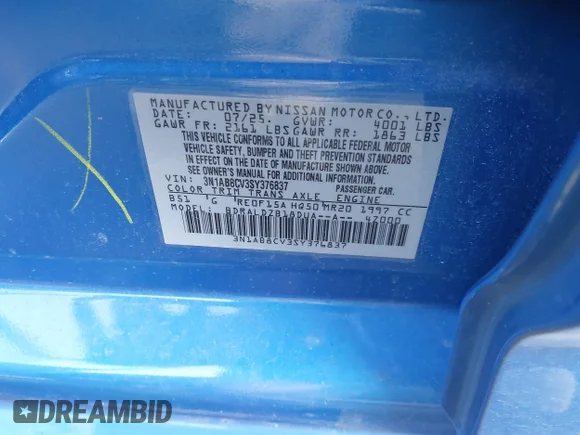 ✅ 2025 Nissan Sentra SV • VIN: 3N1AB8CV3SY376837 • Lot: 44388423. Wystawiony na IAAI z przebiegiem 12 373 mil. Bezpłatny archiwum sprzedaży aukcyjnych z USA i szczegółowy raport historii pojazdu na DreamBid. Zdjęcie 9.