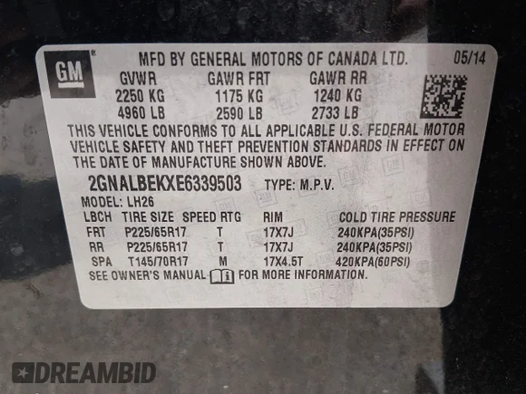 ✅ 2014 Chevrolet Equinox LT • VIN: 2GNALBEKXE6339503 • Лот: 44935611. Опубликован ранее на IAAI с пробегом 269 082 миль. Бесплатный доступ к архиву аукционных продаж из США и подробный отчёт об истории автомобиля на DreamBid. Изображение 9.