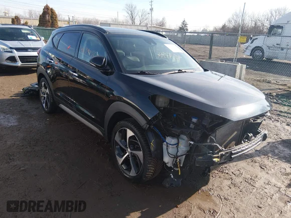 ✅ 2017 Hyundai Tucson Night Edition • VIN: KM8J33A22HU281943 • Lot: 44398564. Listed on IAAI with 107,418 mi. Free auction sales archive from the USA and detailed vehicle history report at DreamBid. Image 1.